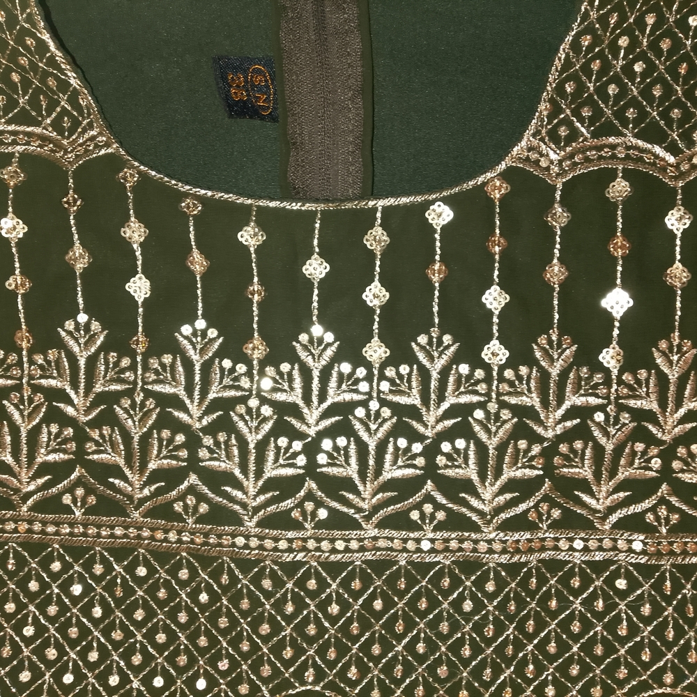 Dark Green Kameez Only Top with Silver Embroidery Size M New - Picture 3 of 6
